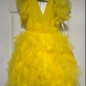 Mac Duggal Yellow Mini Dress